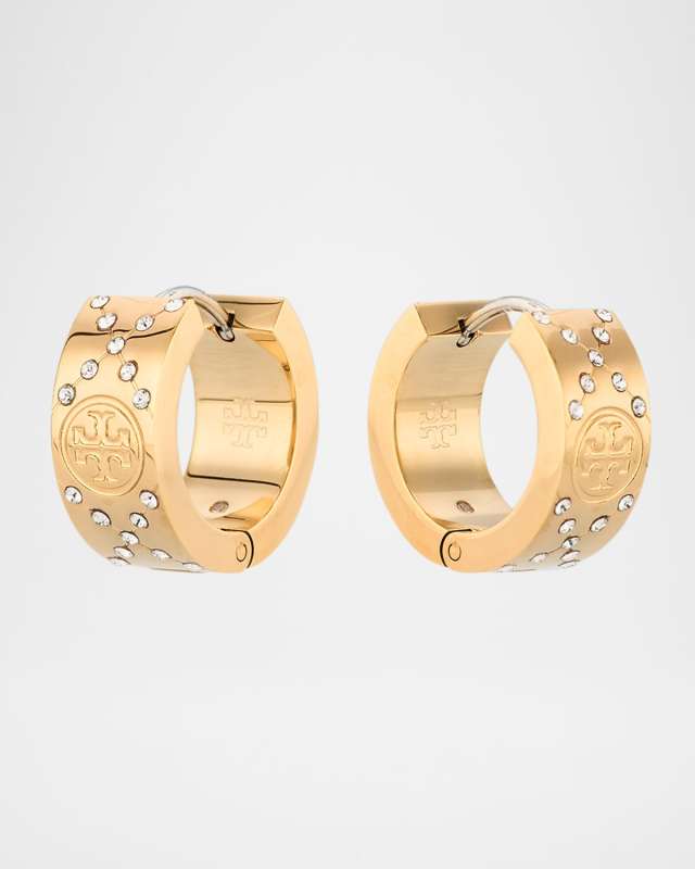 Small T Monogram Pavé Hoop Earrings